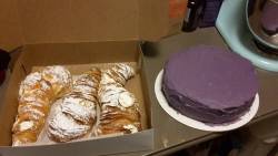 The birthday everything #octoberbaby #birthday #spoiled #rocco #pastries #lobstertails #purple #chocolatecake