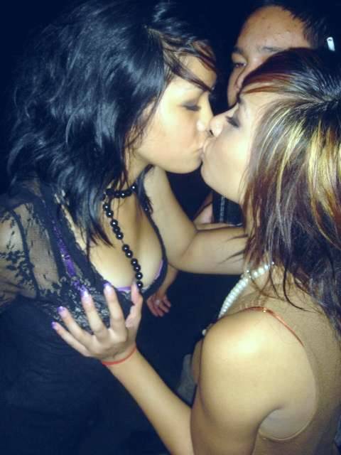 College girls kissing public