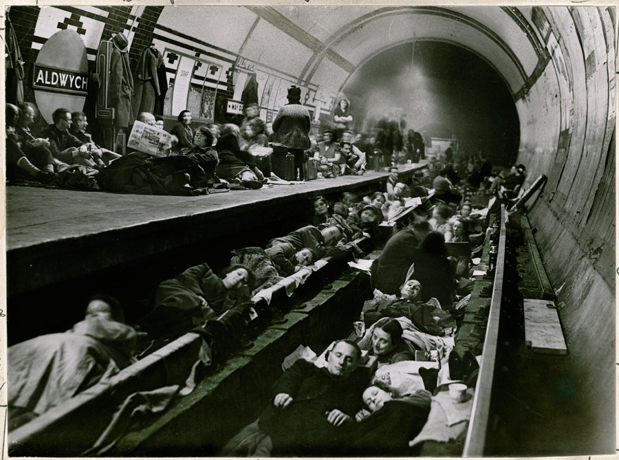 Londoners seek shelter during WWII in the Aldwych tube station, April 1941.Photograph by Acme News Pictures, Inc.