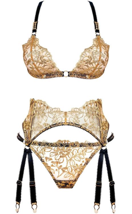 martysimone:    Edge o’ Beyond | Carol • in shimmering gold laurel embroidery + sparkling crystals on satin straps  