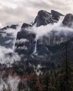 tannerwendell:  foggy bridal veil falls. yosemite. california. (at Tunnel View Yosemite) 