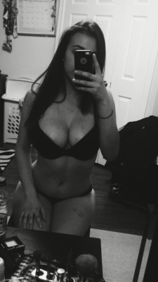 18I am submitting this simple black and white mirror shot of myself. I think the bite marks on my boobs and thigh look cool.