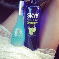 revengeofthewicked:  Alcoholics unite. #skyy #vodka #hypnotic #alcohol #tasty #drink #drank #drunk #lace 