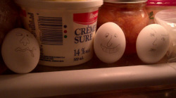 This is how my family tells the boiled eggs apart from the raw ones.
