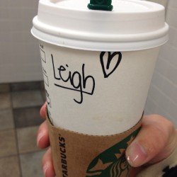 Love at Starbucks [the workers know me] #love #valentinesday #starbucks #greatemployees #heart #leigh #venti #caramel #white #chocolate #mocha