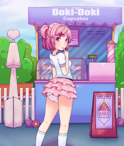 blazylazy:    Hey look a cupcake stand YUM! It’s also a windy day, maybe wearing such a short skirt wasn’t such a good idea.. &lt;3Character from DDLC- ドキドキリテラチャークラブGif available only on PIXIV  Support me on patreon.com/lazyblazy