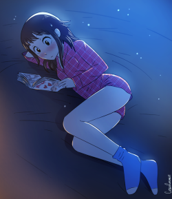  Onodera from Nisekoi getting flustered while reading a romance manga by moonlight! Commissioned by a patreon member, thanks for the support!