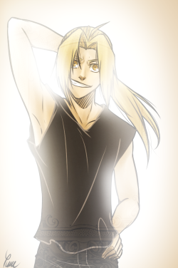 jigoku-no-ikimono:  Hmmm, I was just wondering… How’d Ed Elric look like drawn by “new” me. This is a result OTL   I played a bit with texture but really, who cares? :P He has never been my fav character. You should be able to find my old FMA