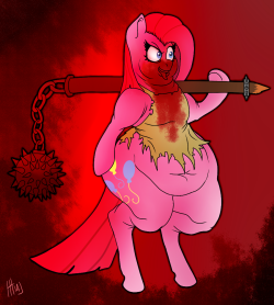 I had another idea for a blog, this one was set in a AU cupcakes future, where pinkamena has grown so obese from devouring ponies that she could no longer actively go out and do so, so she gets a teenage scoots to do it as a right of passage almost, it&rs