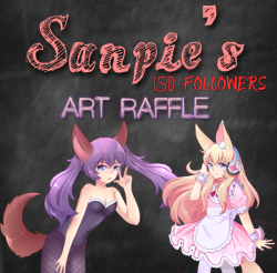 dahsofas:  I’ve finally reached 150 followers and decided to do an art raffle to celebrate! I know 150 follows is small and all but who cares C: , everybody wants free art don’t they? So here is your chance, pray to the RNG lord.Rules/Info:You must