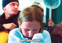 Gabrielle after the second triwizard tournament task, wiping her face with a towel. Text caption reads: my little sister.