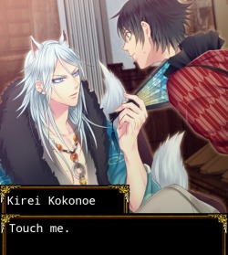 wideop3n:  fox dorito dude is demanding and I like it, and the uke looks lke hes fucking done but that face is supposed to be the “ashamed blushing face”. he looks like hes about to slap a fox. - the game is mononoke sacrifice, its an app for android