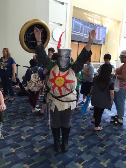 primeloki:  I ran into not one, but two Solaire cosplayers at AwesomeCon! They should join each other in jolly cooperation. Praise the sun!!!