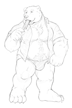 ralphthefeline:  Sorry for being lazy with the uploads~! Haven’t been getting any good ideas XD~! So here have a sketch of a scantily dressed polar bear dad~! The weather doesn’t seem to get any cooler so he got himself a popsicle~! yum yum~ 