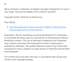 The post involving Link, Zelda, and Bayonetta Patreon picture got removed from Tumblr for “violating copyright.”As someone who actually studied copyright law, that last bit is fairly amusing.  I can’t help but wonder how and why this particular