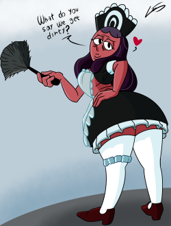 grimphantom2:  official-shitlord:  idrawsmutinmysparetime:  what do ya know, I can still draw something else than sketches, here my side of the art trade with @official-shitlord who wanted  Dr maheswaran from su in a French maid outfit  (with wider hips