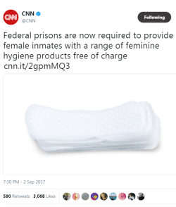 qglas: rasec-wizzlbang:  cartnsncreal:    How was this not required before??   It’s 2017… and they just started this? Regardless if they are prisoners this is a necessity… American JUSTICE sustem fucked up!   whatwhat the fuck did they do before