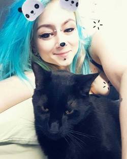 🍆🍆🍆 Chillin with the proud and sassy Eggplant! #cats #blackcat #catlove #catmom #canadian #piercedgirls #punkgirls #arcticfoxhaircolor #aquamarine