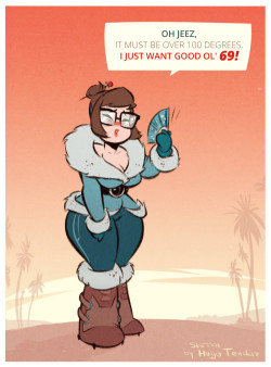   Mei Overwatch - Wishing For 69 - Cartoony PinUp Sketch  Can someone help Mei and take her to some place where she can get that COOL number? :)  Newgrounds Twitter DeviantArt  Youtube Picarto Twitch   