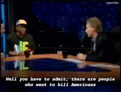 baetology:  homet0wn:Mos Def and Bill Maher (2007)  I remember this episode.