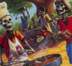 poppypicklesticks:  whiteanglosexyprotestant:  peaceful times before the skeleton war  Maybe the skeleton war happened because they realised they couldn’t eat their burgers  