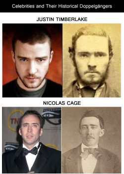 tastefullyoffensive:  Celebrities and Their Historical Doppelgangers [via]Previously: Celebrity Faceswaps