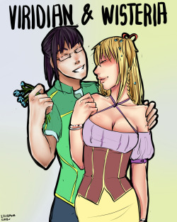 Wisteria &amp; Viridian, ocs of http://albaharu.tumblr.com/ You can see more of them here! http://superainbowclub.tumblr.com/ Awn she&rsquo;s too cute *_*  PD: SOMEONE THOUGHT I ONLY DRAW PERVY STTTUFFF? e_e