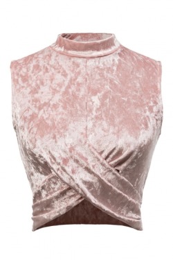 byetoyoua: Stand-Up Collar Wrap Plain Velvet Cropped TeeZip-Side Plain Mini A-Line Skater Skirt 