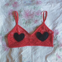 ammeb:  Just added this cute new bralette to my storenvy shop🍒 after I was finished I realized it reminded me of Harley Quinn, perfect for Halloween   #lace #bra #harleyquinn #pasties #red #bralette #heart #cute #girly #halloween #cosplay