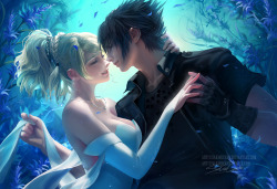 sakimichan:   Happy Valentine!!Inspired by that one scene in FFXV, I painted Noctis and Lunafreya &lt;3PSD+high res,steps,vidprocess etc&gt;https://www.patreon.com/posts/blue-haven-luna-8100178  