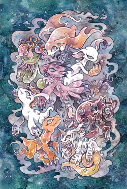 cryptovolans:  I finally finished the OTHER digimon painting! I love digimon so much.. I love painting these cuties(once again, I’ll have prints at fanime, AX, anext &amp; otakon! and in my online store as well) 