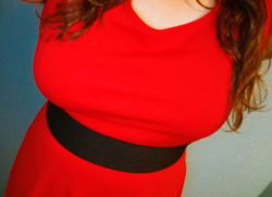 secret-little-princess:  Taking naughty pics and making clips of my bouncing tits in my red dress. 