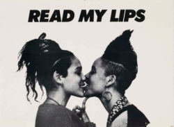 lesbianherstorian:this month, 30 years ago - a postcard advertising ACT UP’s same-sex kiss-in event to challenge homophobia during the AIDS crisis, created by gran fury, may 1988