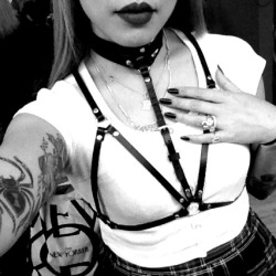 jessicatongnailart:  Love my nails in Gelish Love Me Like A Vamp and Limecrime Matte Lipstick in Jinx with this Zana Bayne Harness Bra and Collar. I literally wear them everyday. Zana Bayne is my religion.