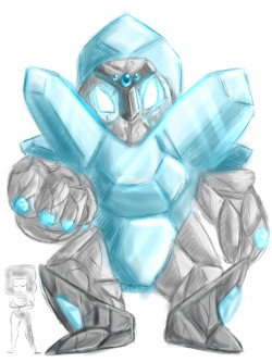 princesssilverglow:  My first lame try to design a monster. A crystal Golem! With Gems embedded in his head. I’ve never done this before to be honest XD Beside is Garnet for size comparsion. I think I gonna use this design for the comic :3 What do you