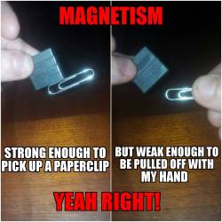 milesfromwingstotail: spaffy: d-do flat earthers…not believe in magnets? do they think magnets are a hoax, or do they believe in some alternate force that causes magnetism. what is this image saying. I don’t even understand the problem it suggests