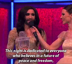 thegayboyslove:  gay4zayn: Conchita Wurst winning Eurovision 2014  please everyone thank Conchita for supporting US, the LGBT community! 