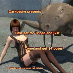 It’s a Sci-Fi kind of day here! Darkdesire has something new for ya! This a new set of poses for Triped Stalker and G3F  Come and get 14 poses for Triped and G3F! Works in Daz Studio 4.8  and is 10% off until 4/14/2017! Triped Stalker Attack For G3F