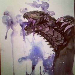 shaslo:  The Gore Magala in water colors and ink. I love this monster, but he’s the biggest pain in the ass in game #mh4u #monsterhunter #monsterhunter4ultimate #goremagala #monster #watercolor #ink #doodle #art 