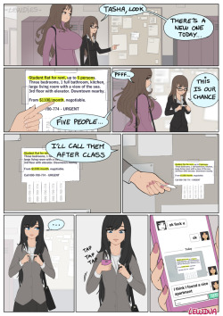 Hello Here is a SFW page to explain how the crossover begins! I thought it was necessary to take time for this.Natasha and Karen are searching an apartment, and Alice (the dark hair crossdresser) takes that opportunity and messages her sister Alison to