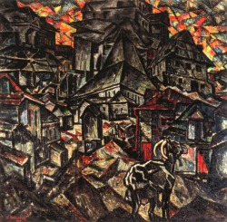 Abraham A. Manievich (Mstsislaw, now Belarus, 1881 - Bronx, NYC, 1942); The destruction of the Ghetto, 1919; oil on canvas, 198 x 188 cm; Jewish Museum, New York City
