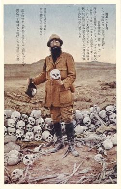 Peru - Explorer Kanno Rikio, Skulls at Inca Ruins, Japanese postcard
