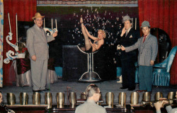 Tere SheehanPosing in her &ldquo;Champagne Fantasy&rdquo; glass; on stage at &rsquo;Larry Potter&rsquo;s Supper Club&rsquo; in Los Angeles..