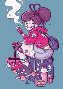 paperwombat:  Roller Derby Skater in transit to the big game - for this month’s Character Design Challenge 