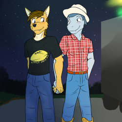 Mond and Ian holding hands after a trip to a rodeo event.  There’s a story here, I just haven’t written it yet.