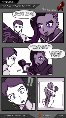 SOMBRA IS OUT for all Overwatch players!  To celebrate, here are the completed First 4 pages of my porn comic parody “Metal Infiltration,” a parody based on Blizzard’s most recent Overwatch animated short. Sombra’s about to get it on with Katya