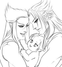theironbird-artwork:  Yay for Headcanon gay couples with children! Emoticón heart   For my darling @ellebax because she has given me  some of the greatest ideas with Xemnas, Saix and their incredibly  conceived buttbabies X’D Shoutout to my behbehs