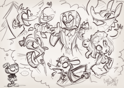 cabraclock:some Cuphead doodles, just a few of my favs~ I’ve been getting through it better these last couple of days so I had an itch to draw them.