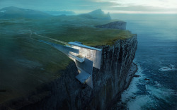 arkitekcher:  Cliff Retreat | Alex HogrefeLearn More -   Cliff Retreat: Finale Image Process 1. Sketchup Model / 2. V-Ray Base Rendering /    3. Context / 4. Foreground Cliff / 5. Background Cliffs and Water / 6. Grass &amp; Sky / 7. Darken / 8. Details