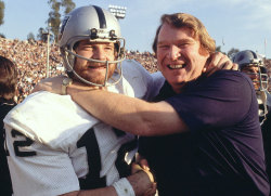 siphotos:  Oakland Raiders head coach John Madden and quarterback Ken Stabler celebrate after defeating the Minnesota Vikings in Super Bowl XI on Jan. 9, 1977 in Pasadena, Calif.  The Hall of Fame coach and former color commentator turned 78 today. (Heinz